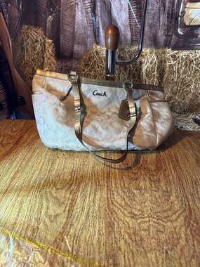 Coach Gallery Lurex Metallic Gold Signature Canvas East West Tote Bag F17724